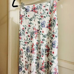 Coral and Lavender Floral WhiteMidi Skirt